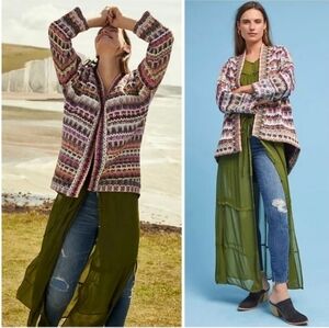 Anthropologie Dra Los Angeles Yoko Kimono Woven Knit Open Front Cardigan Size M